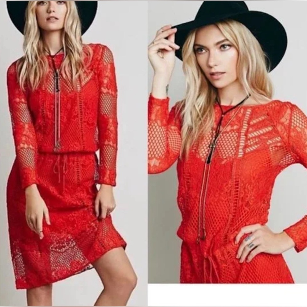 FREE PEOPLE Luna Lace Dress in Pimento - Picture 5 of 12